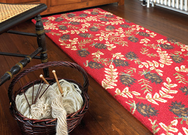 Ruby Pine Cones Wool Floor Runner & Wicker Basket