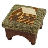 Foot Stool with Cabin design Hooked Wool top